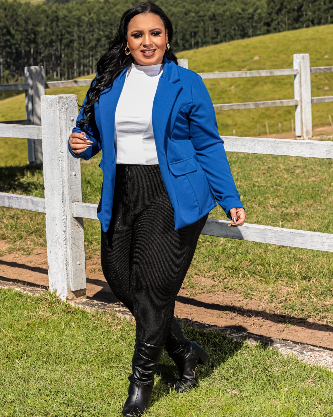 Blazer Plus Size Alfaiataria Azul